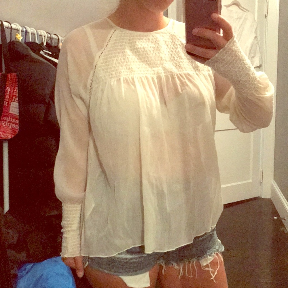 Zara Smocked front sheer blouse
